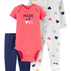 Conjunto de Macacão Coração 3 Peças Menina - Carter's